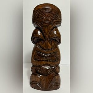 Vintage 10” Hand Carved Wooden Tiki Statue Polynesian Hawaiian Tribal Statue